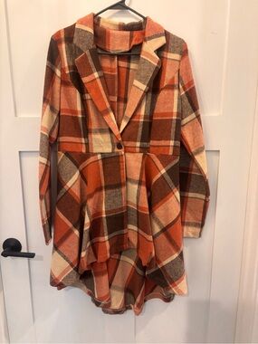Plaid Single-Button Orange Flare Blazer